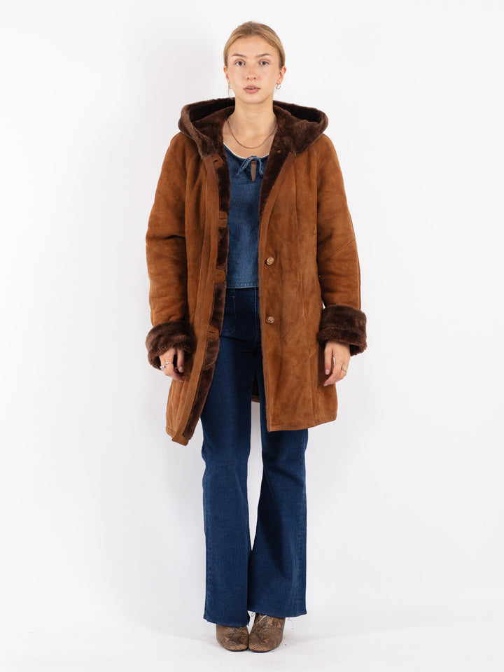 Vintage 80's Women Sheepskin Coat in Brown