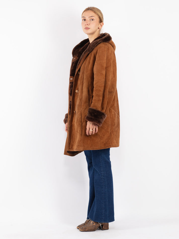 Vintage 80's Women Sheepskin Coat in Brown