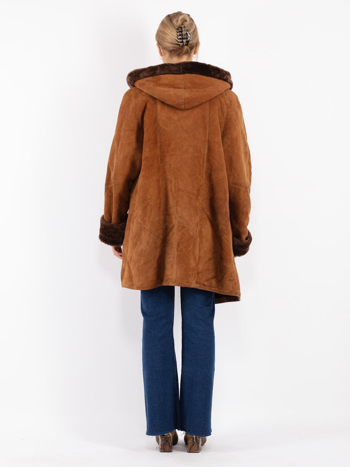 Vintage 80's Women Sheepskin Coat in Brown