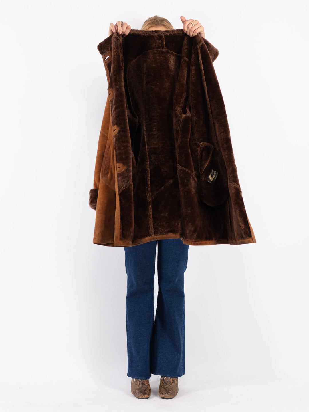 Vintage 80's Women Sheepskin Coat in Brown