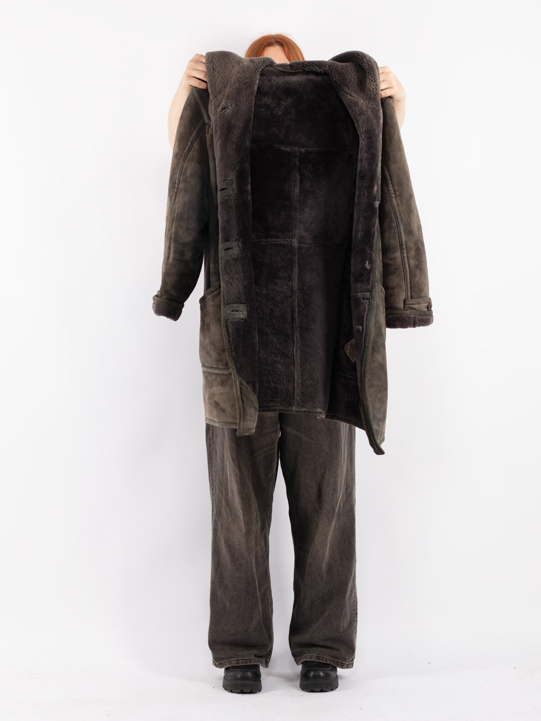 Vintage 80's Women Sheepskin Coat in Gray