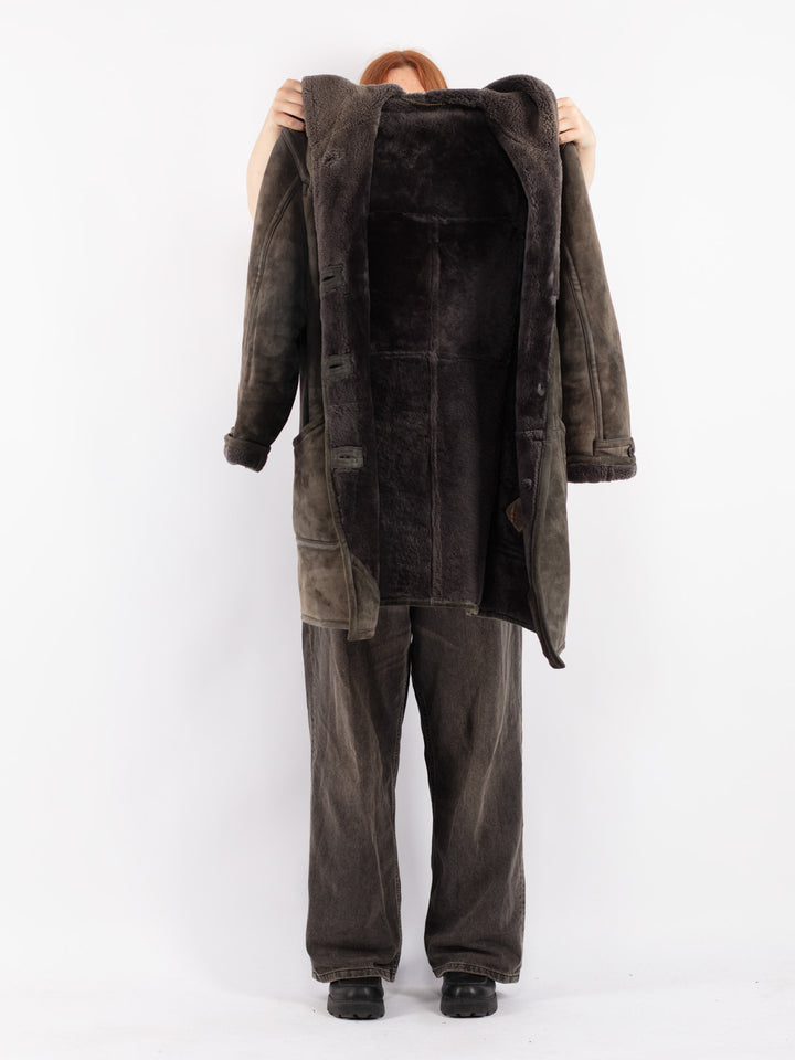 Vintage 80's Women Sheepskin Coat in Gray