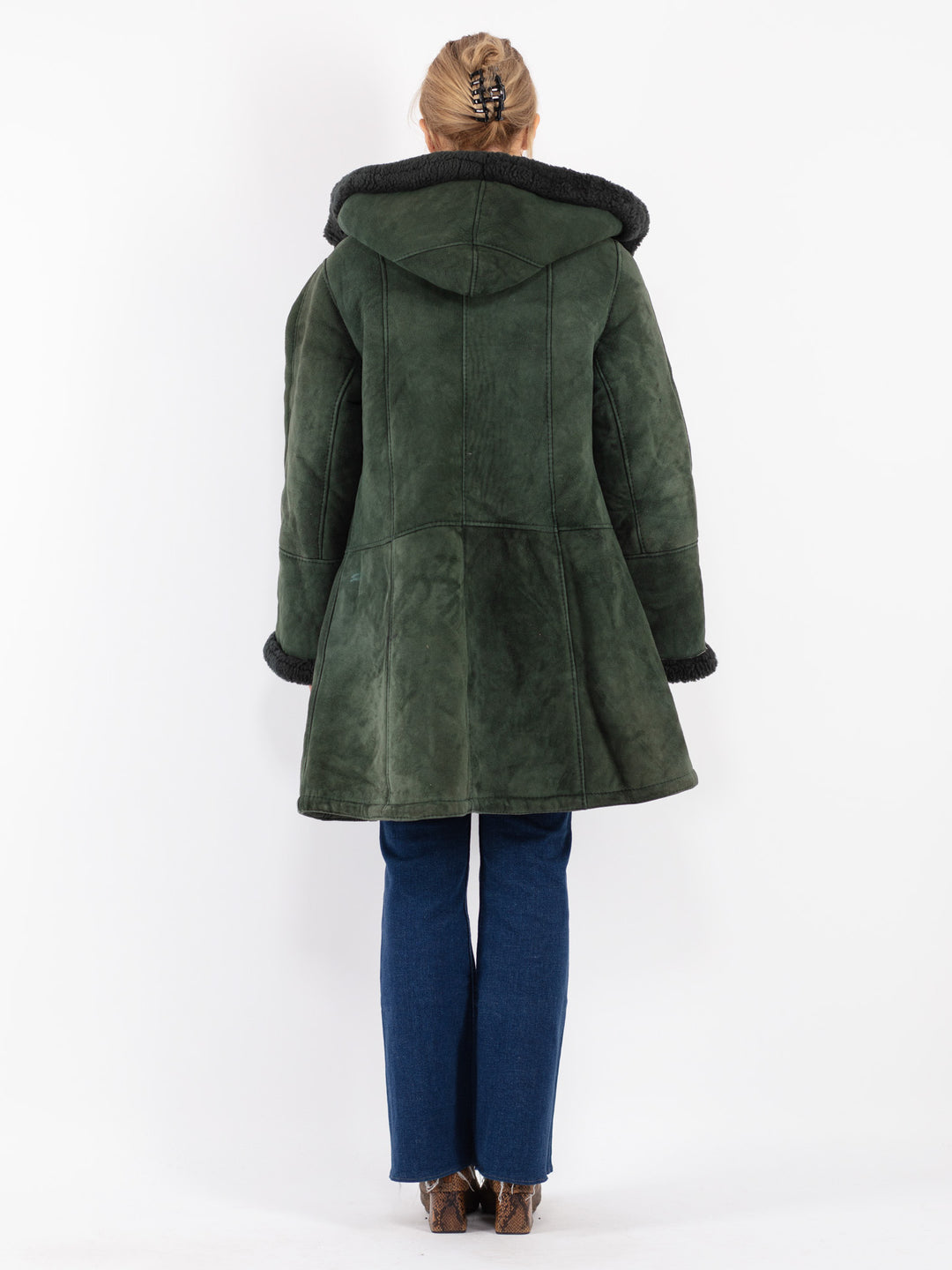 Vintage 80's Women Sheepskin Coat in Green