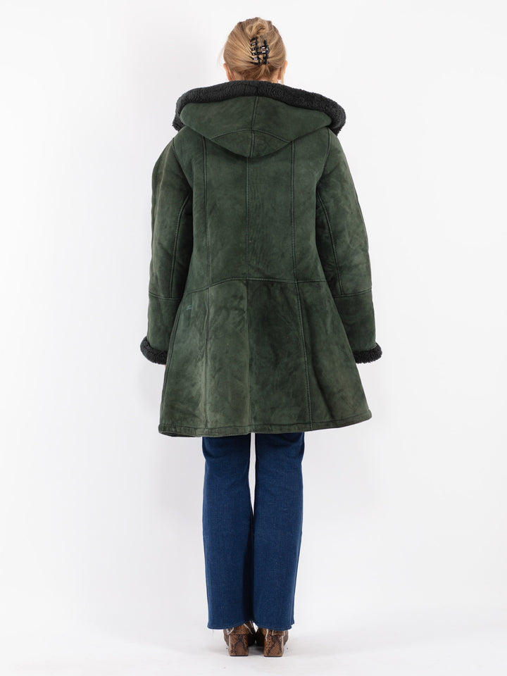 Vintage 80's Women Sheepskin Coat in Green