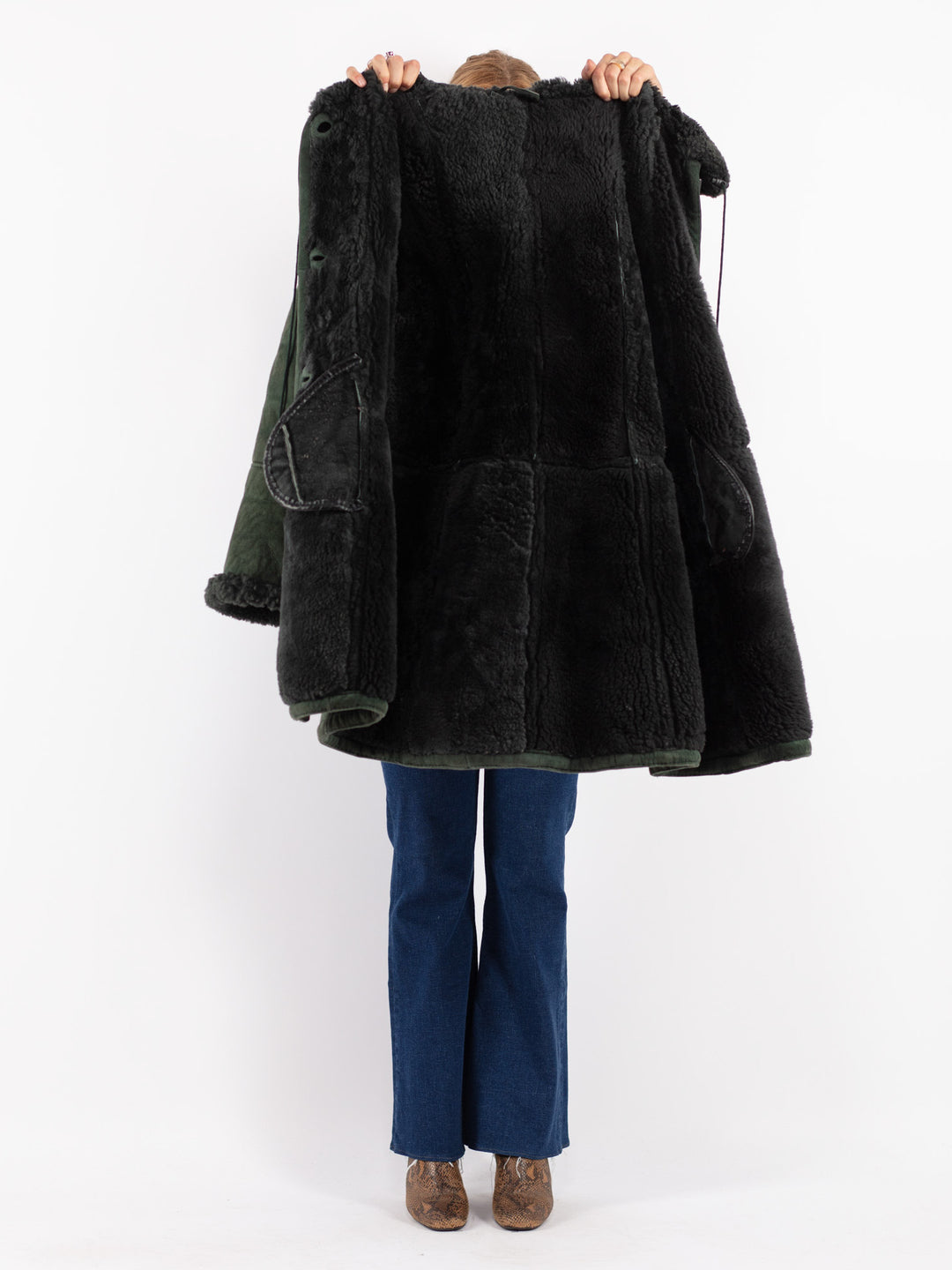 Vintage 80's Women Sheepskin Coat in Green