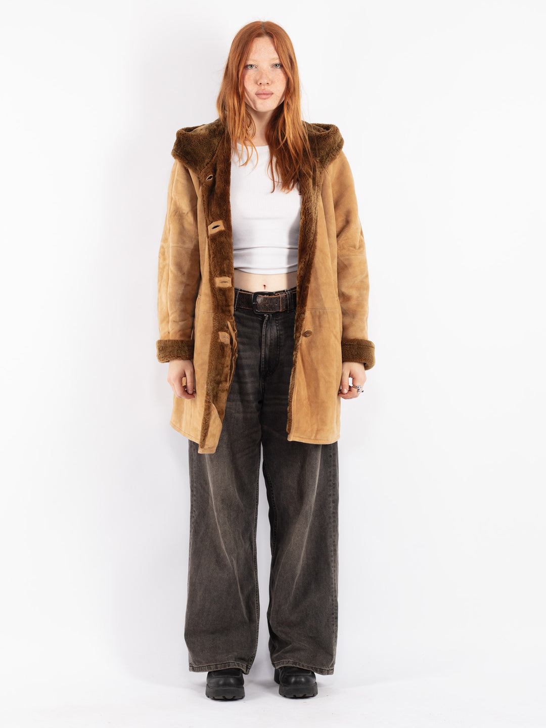 Vintage 80's Women Sheepskin Coat in Beige