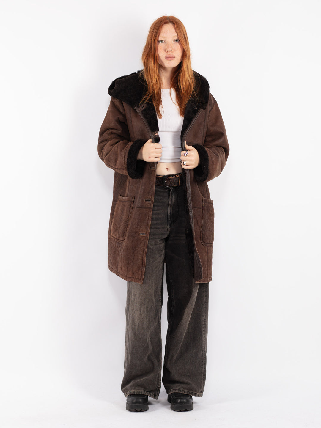 Vintage 80's Women Sheepskin Coat in Brown