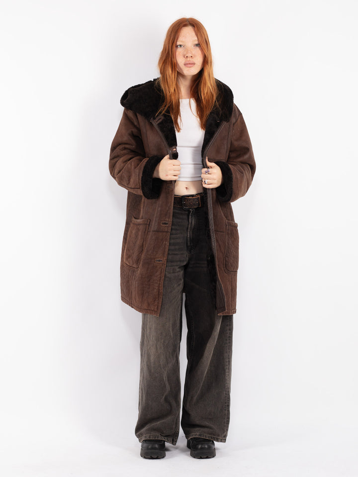 Vintage 80's Women Sheepskin Coat in Brown