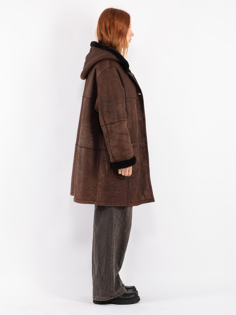 Vintage 80's Women Sheepskin Coat in Brown