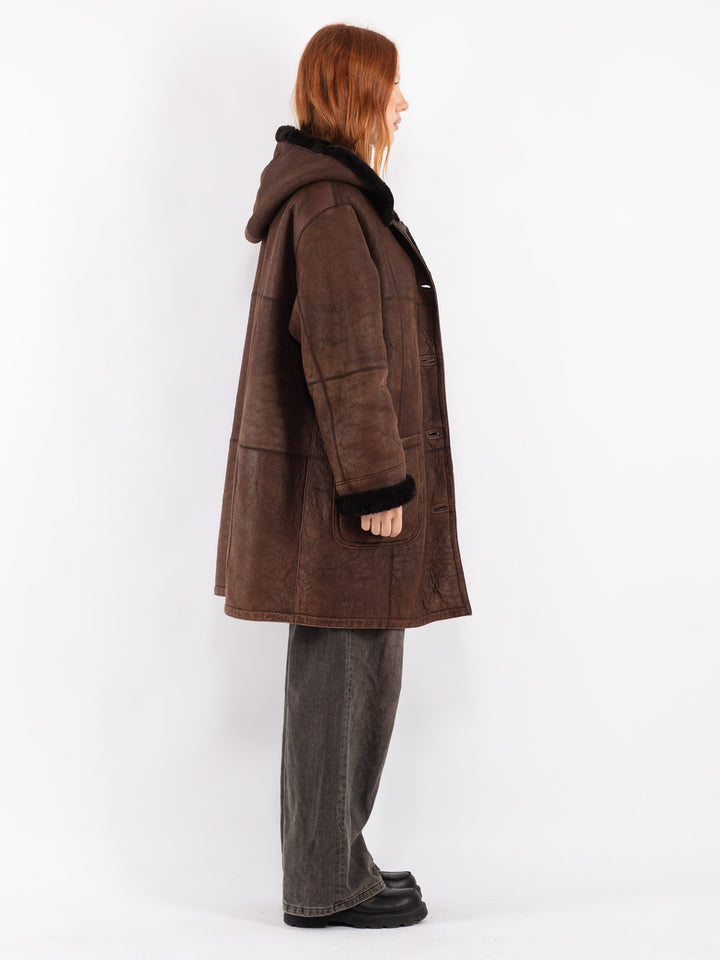 Vintage 80's Women Sheepskin Coat in Brown