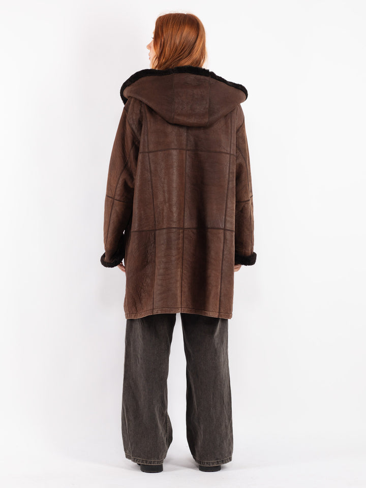Vintage 80's Women Sheepskin Coat in Brown