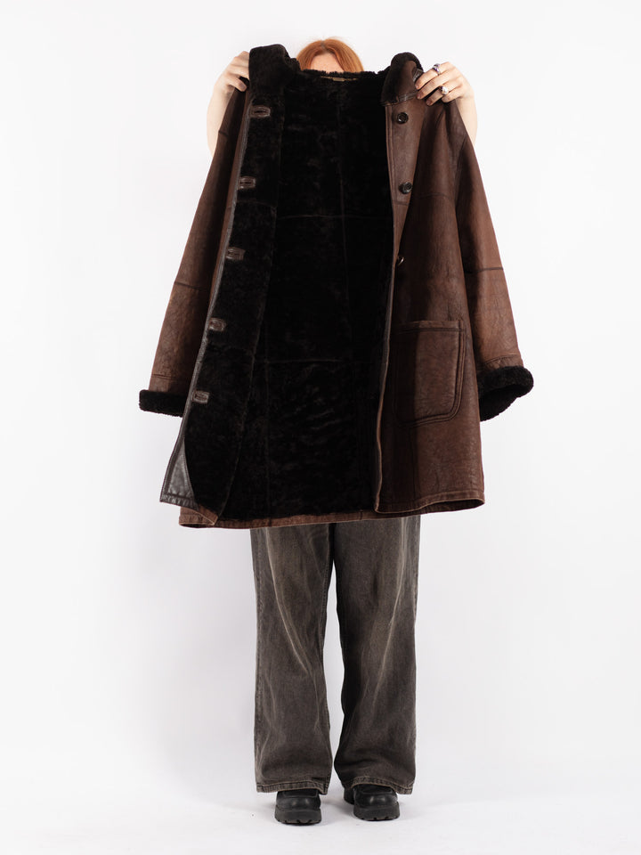 Vintage 80's Women Sheepskin Coat in Brown