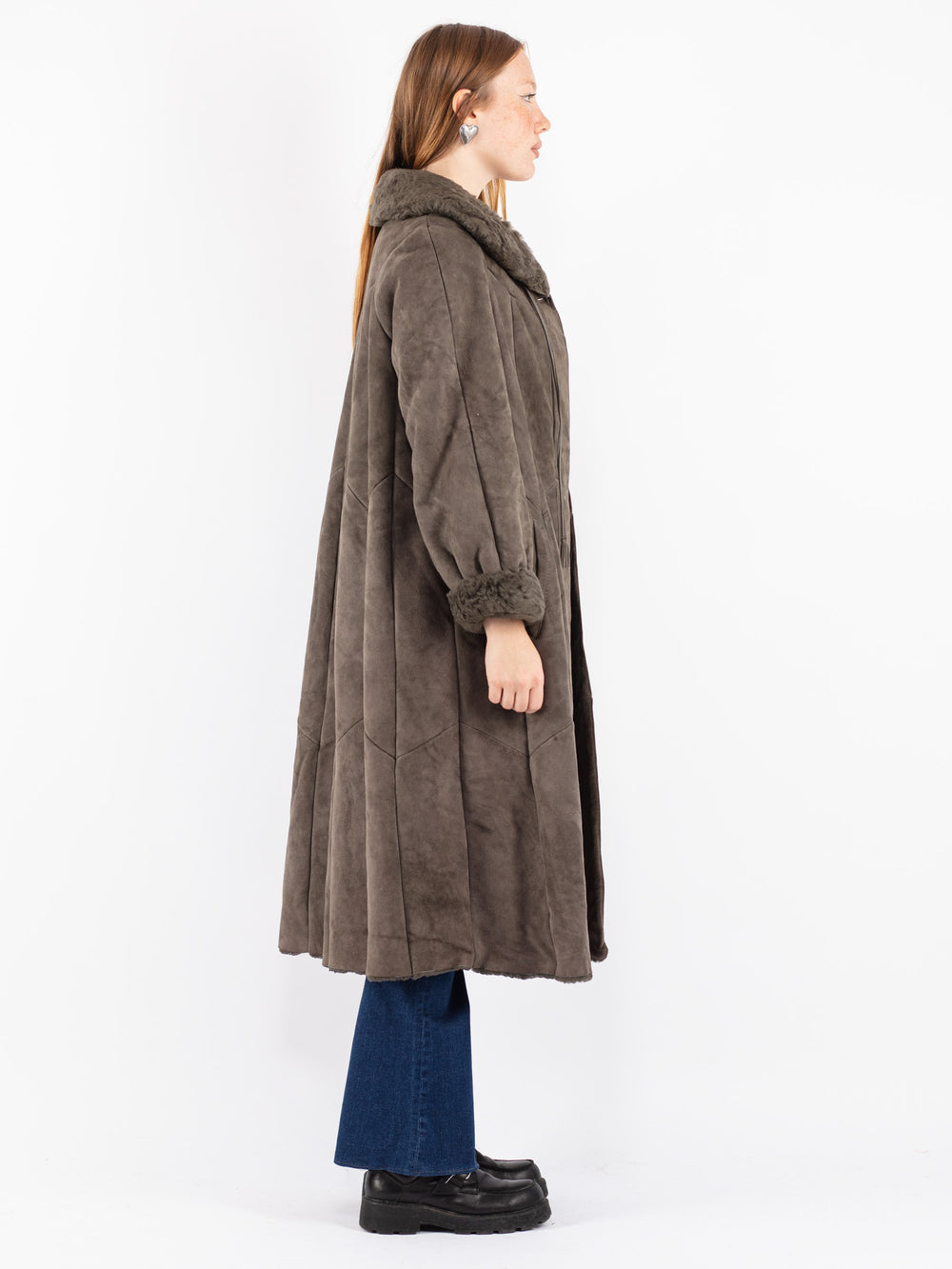 Vintage 80's Women Sheepskin Coat in Gray