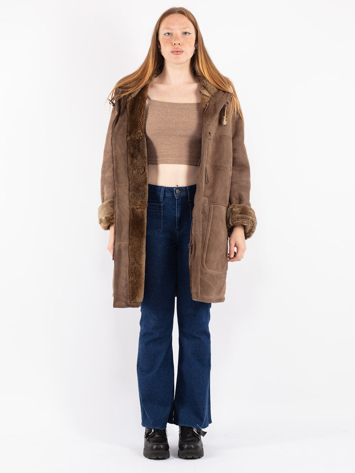 Vintage 80's Women Sheepskin Coat in Brown