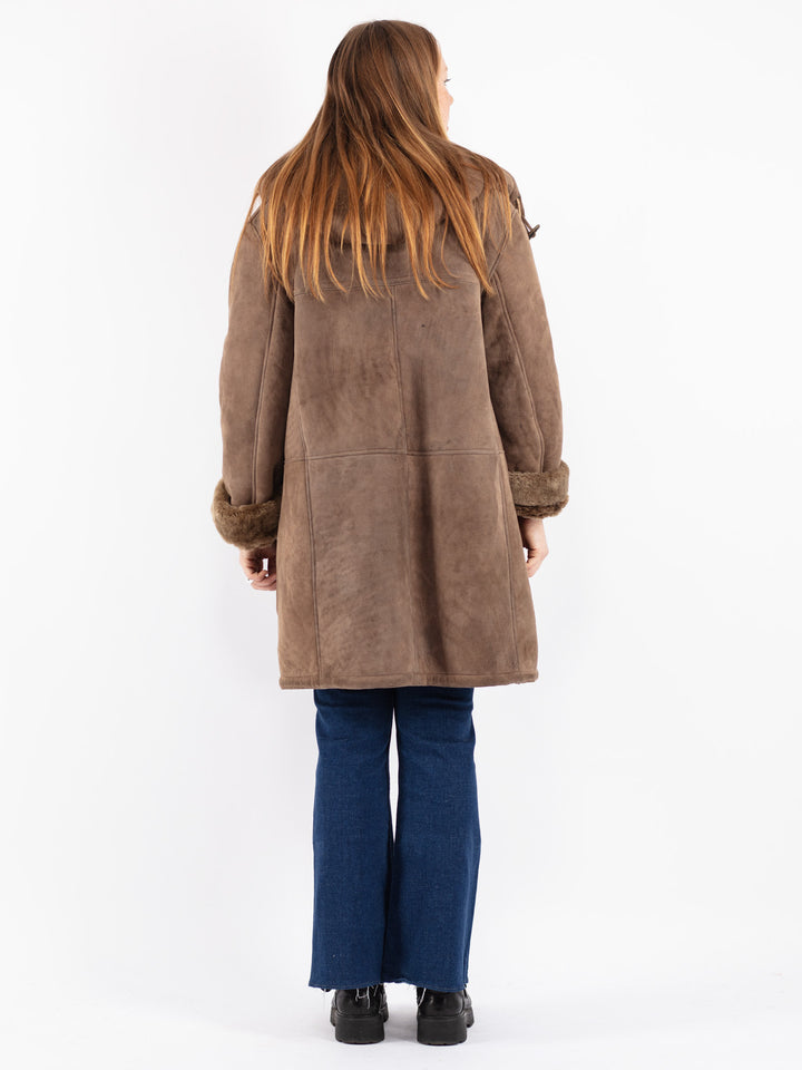 Vintage 80's Women Sheepskin Coat in Brown