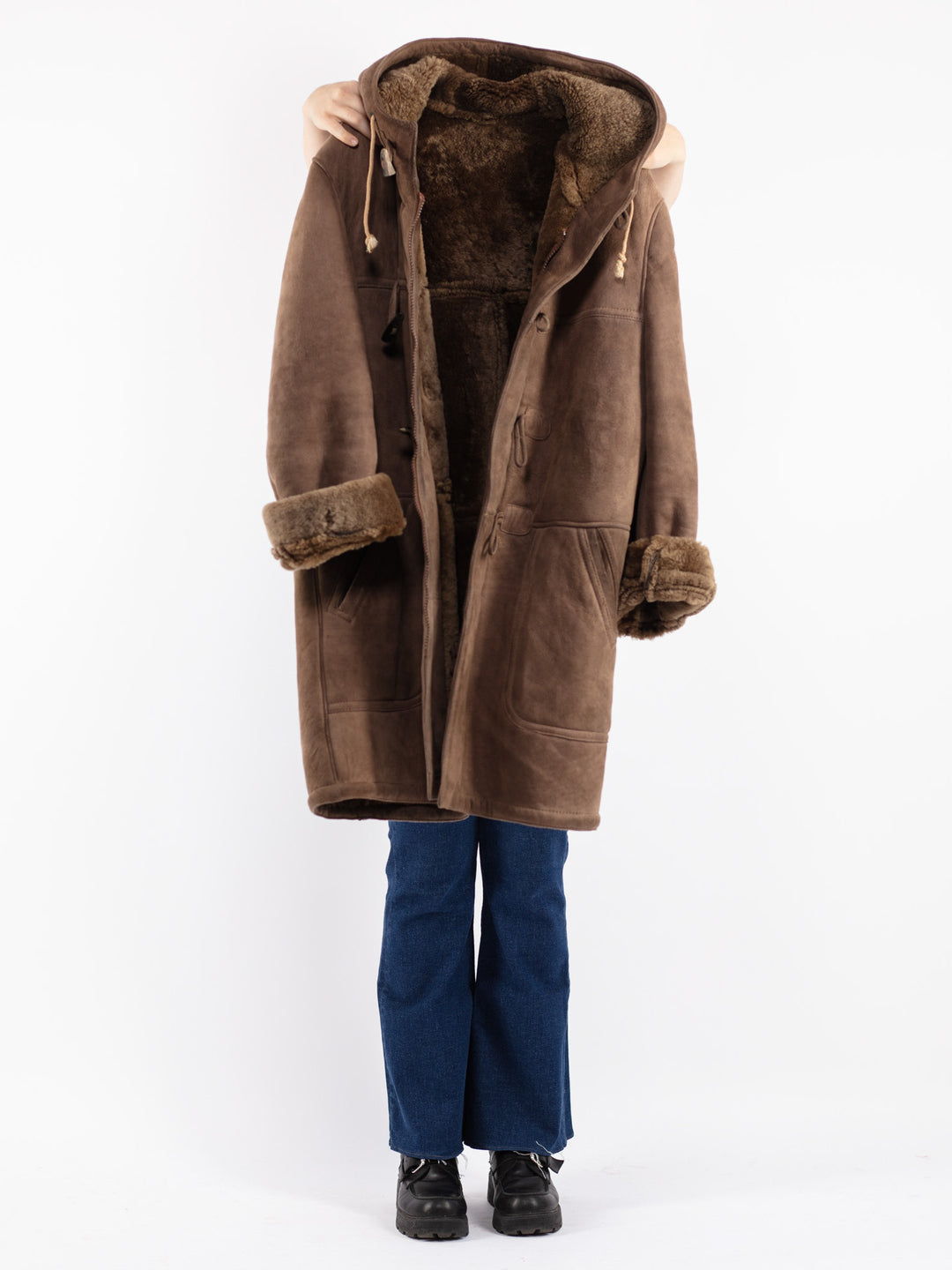 Vintage 80's Women Sheepskin Coat in Brown