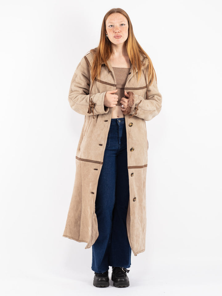 Vintage 80's Women Sheepskin Coat in Beige