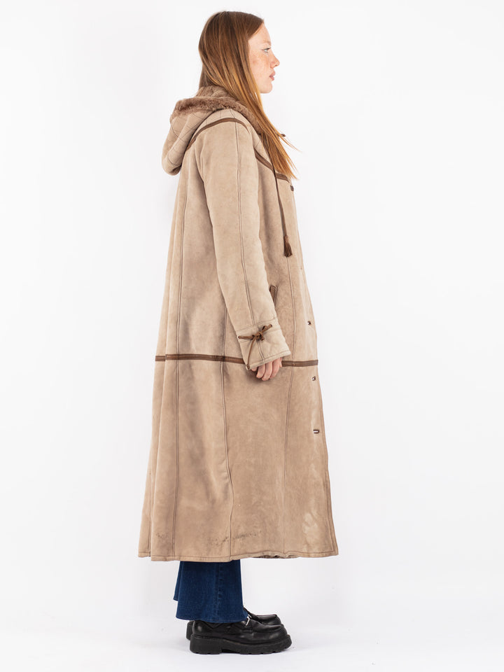 Vintage 80's Women Sheepskin Coat in Beige