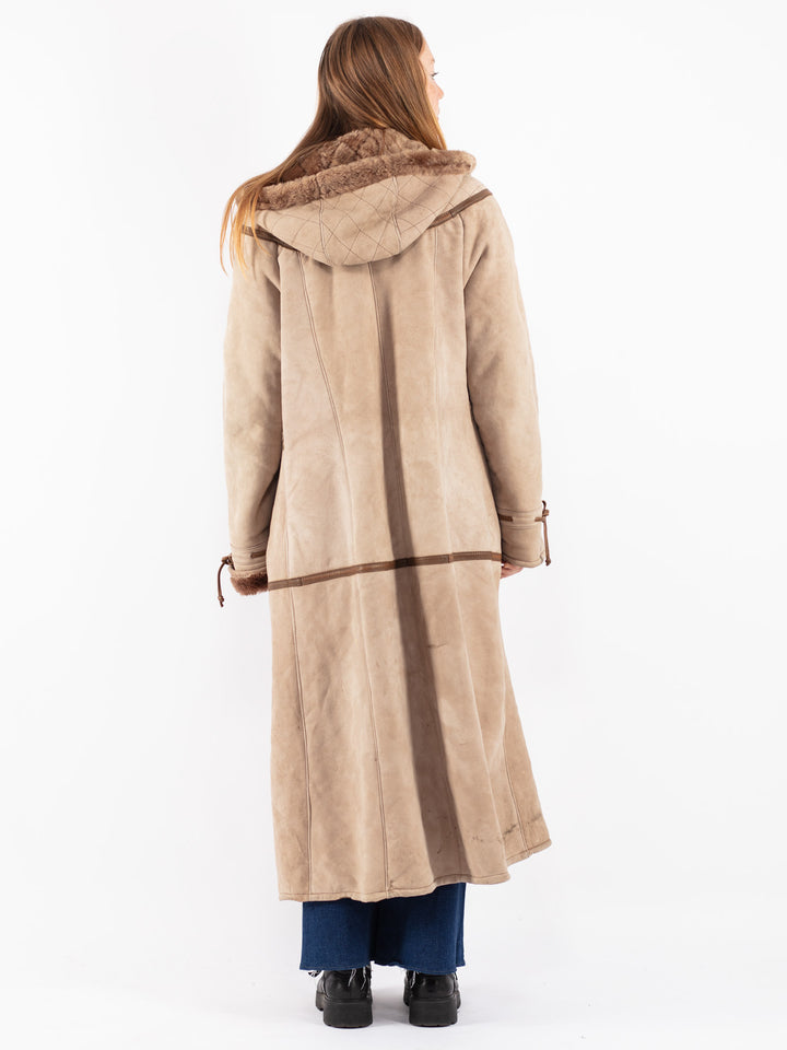 Vintage 80's Women Sheepskin Coat in Beige