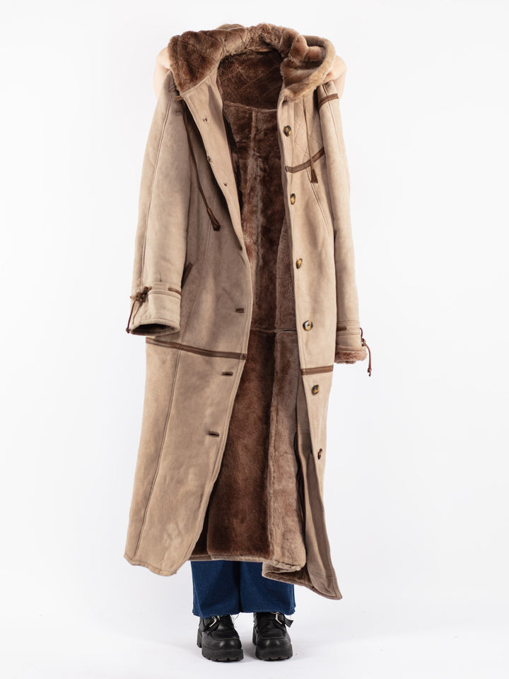 Vintage 80's Women Sheepskin Coat in Beige