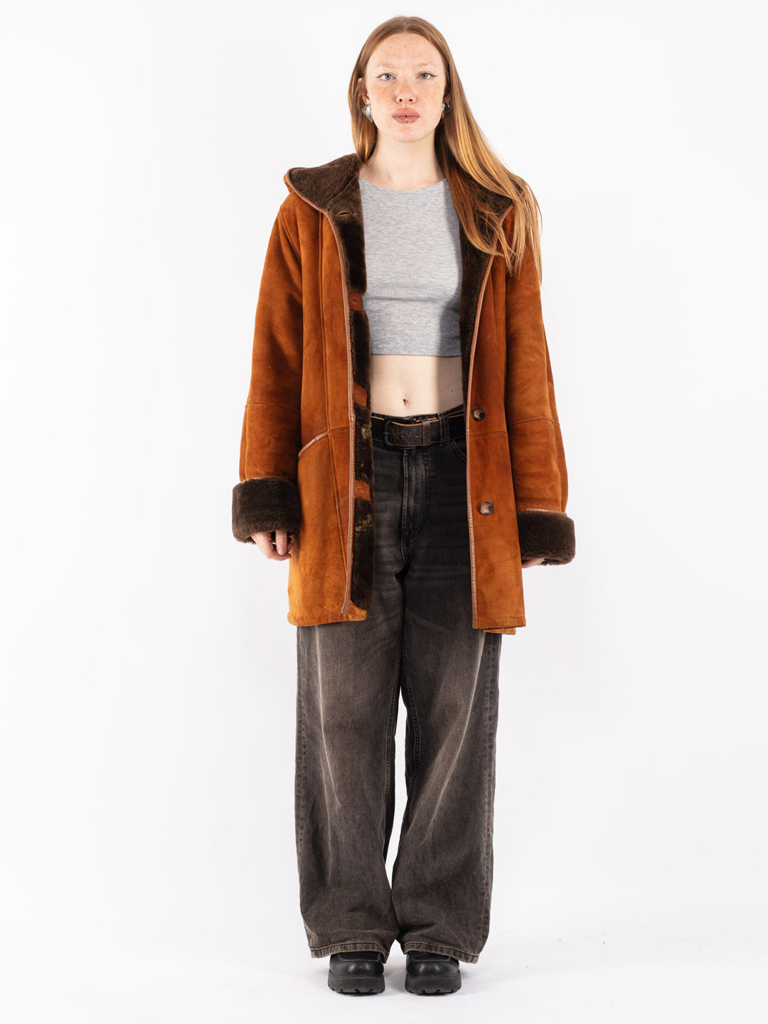 Vintage 80's Women Sheepskin Coat in Brown
