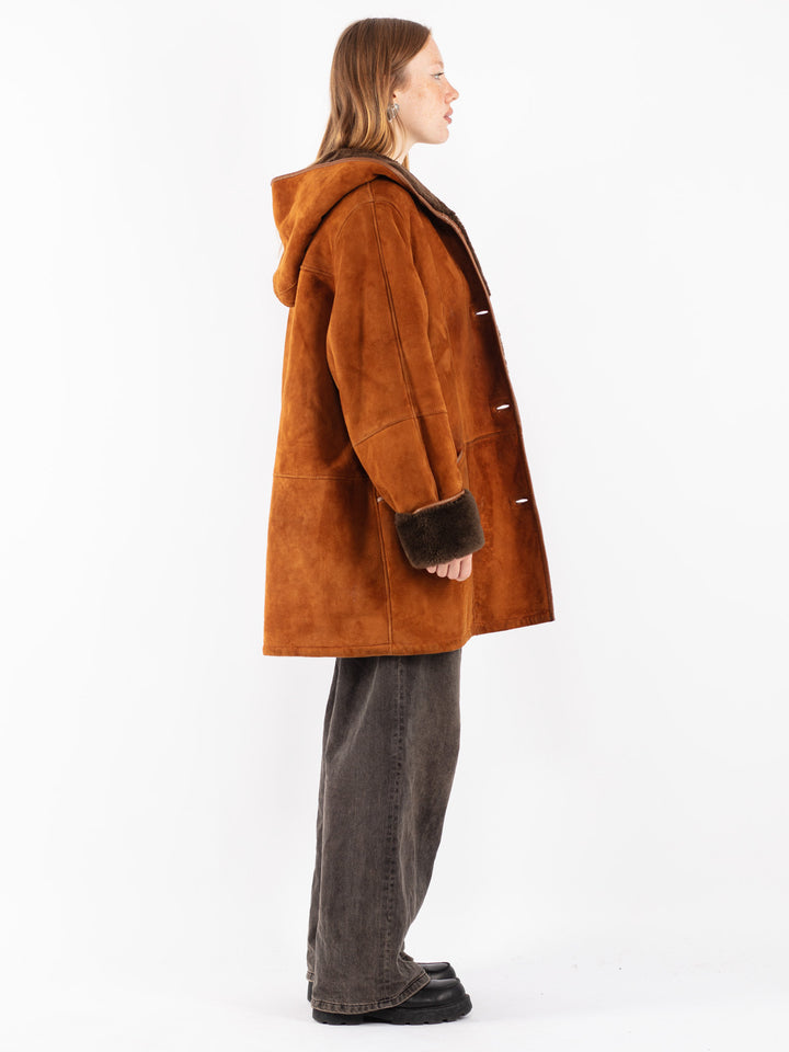 Vintage 80's Women Sheepskin Coat in Brown