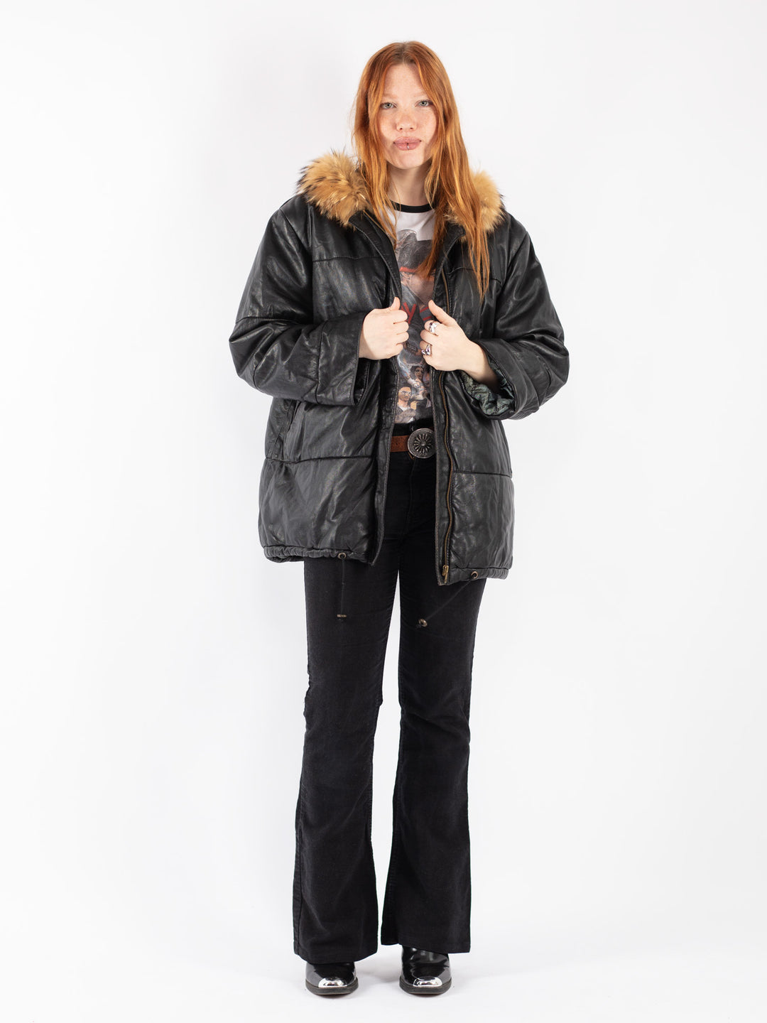 Vintage 80's Women Leather Jacket in Black