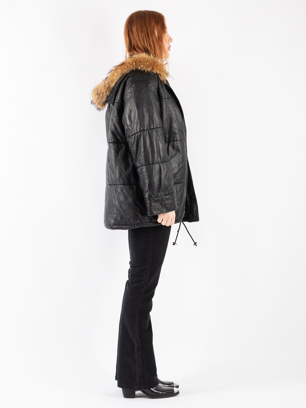 Vintage 80's Women Leather Jacket in Black