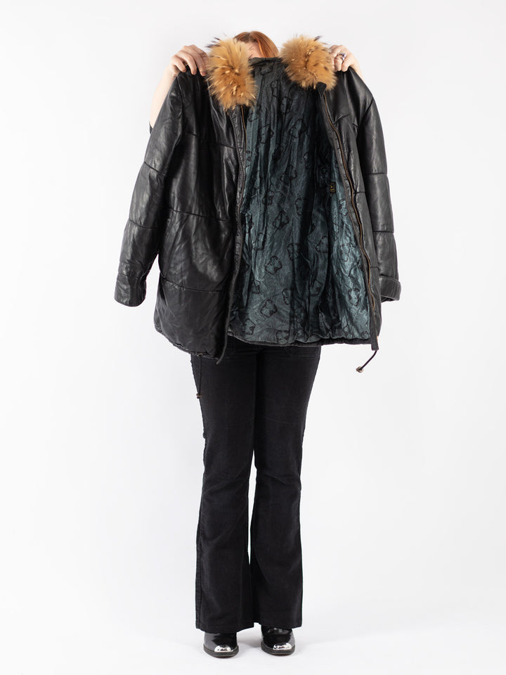 Vintage 80's Women Leather Jacket in Black