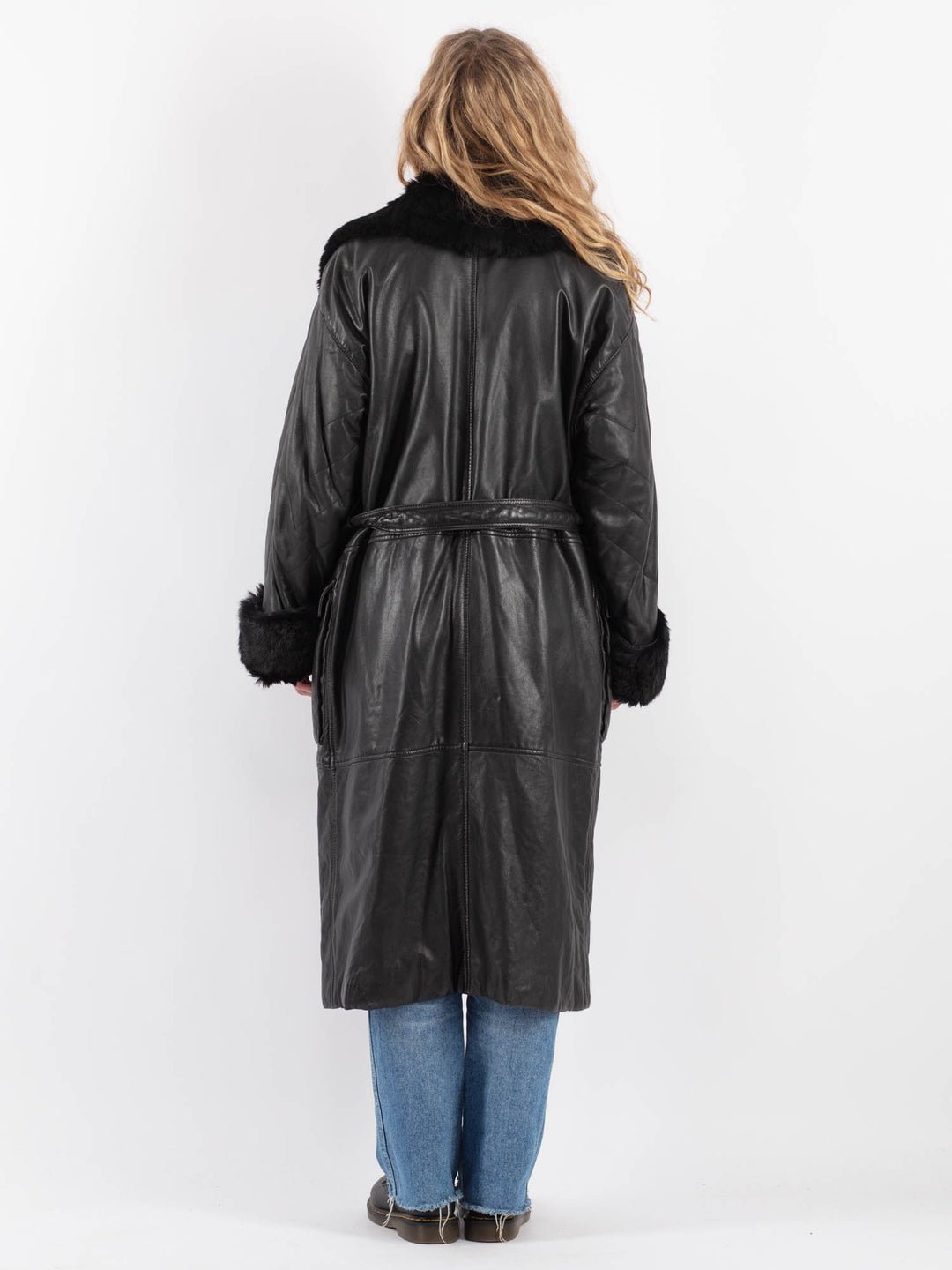 Vintage 80's Women Leather Coat in BlackV9338