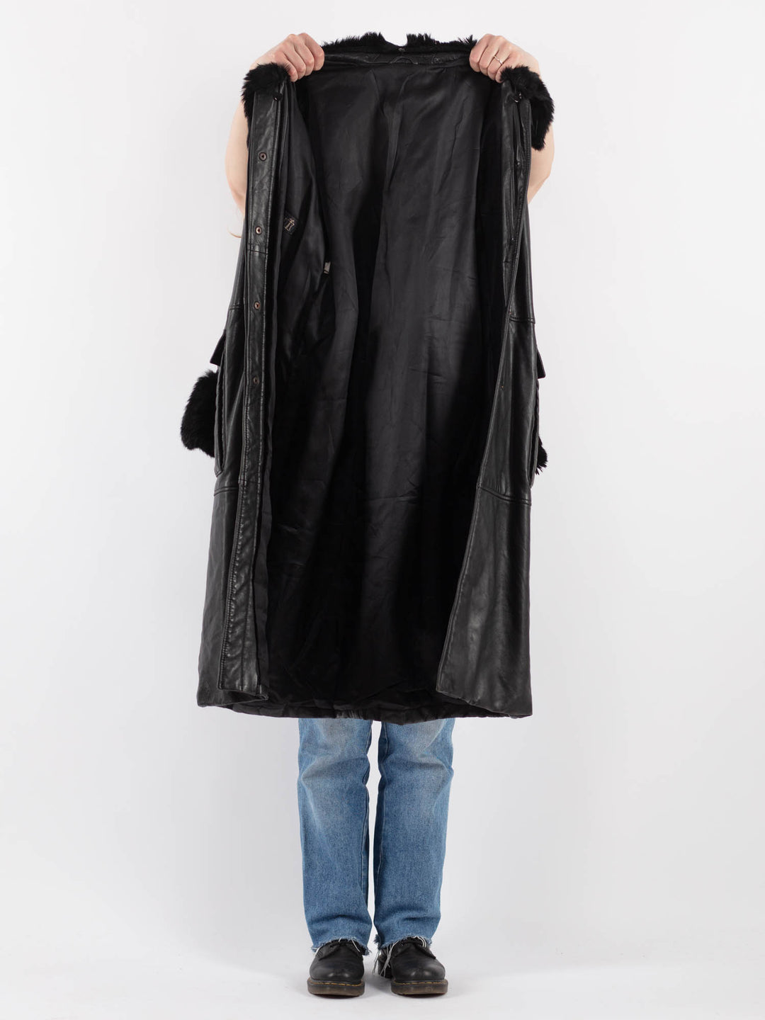 Vintage 80's Women Leather Coat in BlackV9338