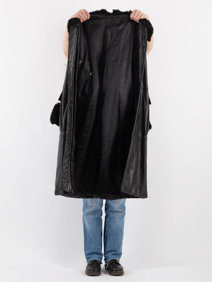 Vintage 80's Women Leather Coat in BlackV9338