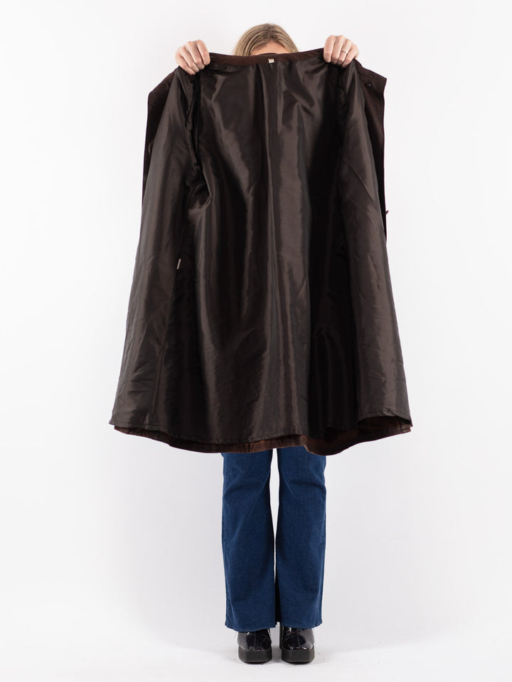 Vintage 90's Women Hooded Leather Coat in Brown - NorthernGrip