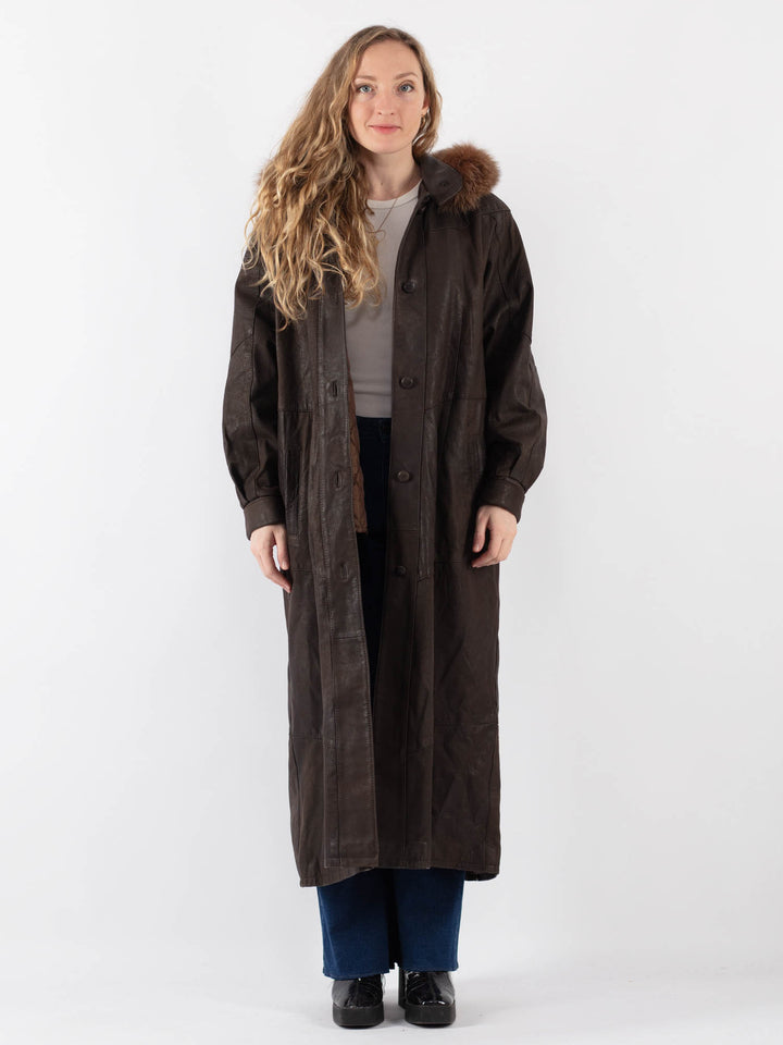 Vintage 80's Women Leather Coat in Brown