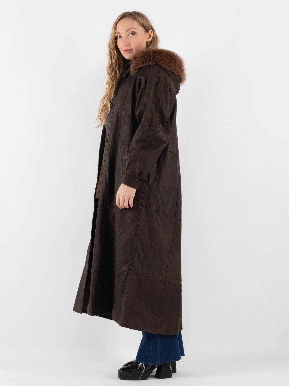 Vintage 80's Women Leather Coat in Brown