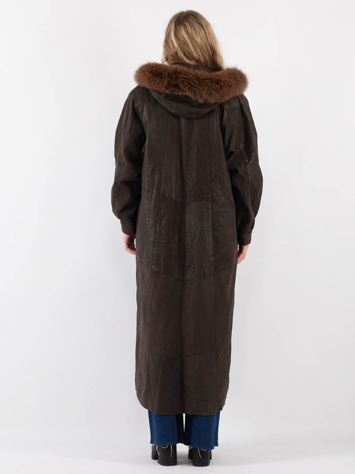 Vintage 80's Women Leather Coat in Brown