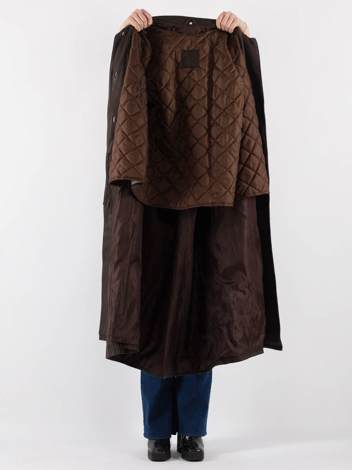 Vintage 80's Women Leather Coat in Brown