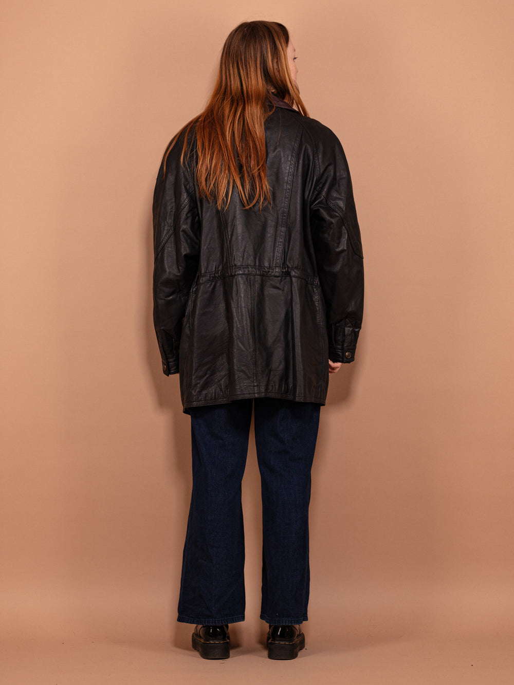 Vintage 80's Women Leather Parka Coat in Black - NorthernGrip