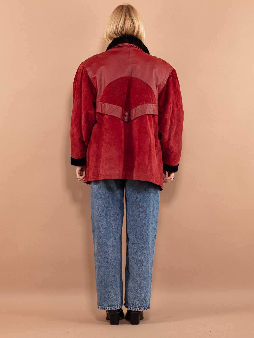 Vintage 80's Women Leather Parka Coat in Red - NorthernGrip