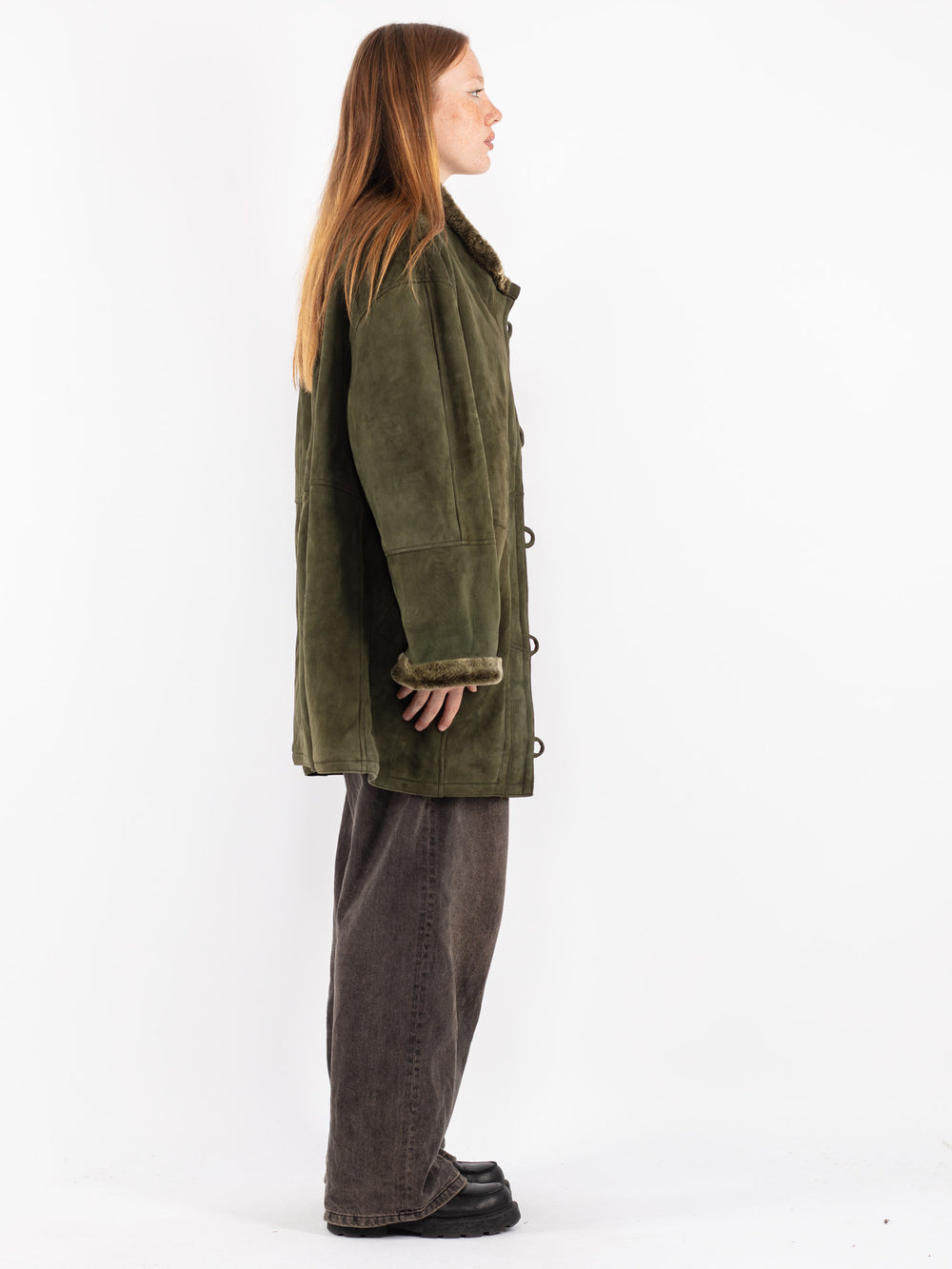 Vintage 80's Women Shearling Coat in Green