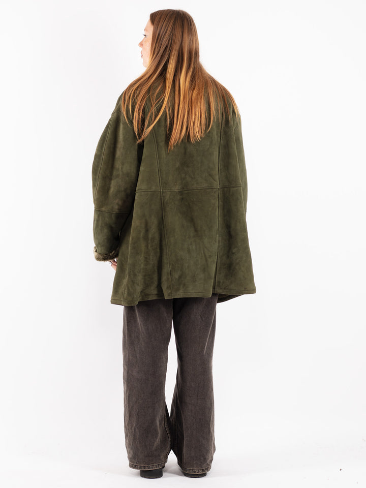 Vintage 80's Women Shearling Coat in Green