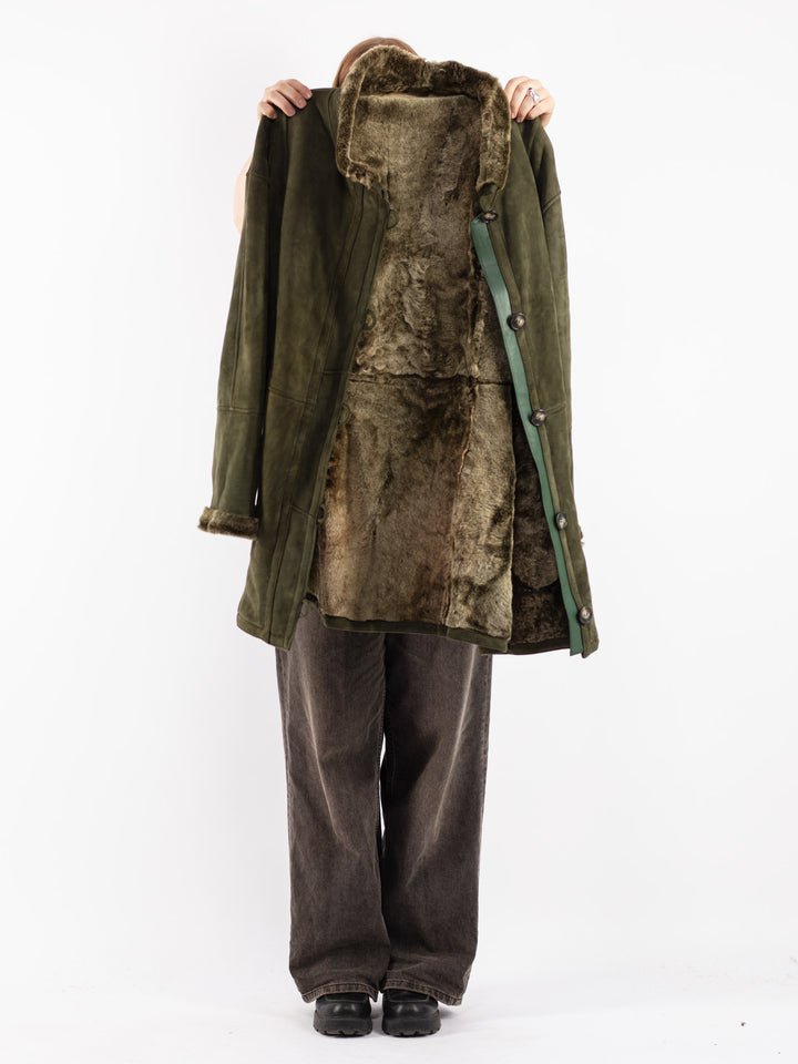 Vintage 80's Women Shearling Coat in Green