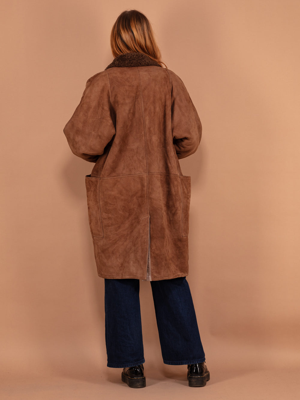 Vintage 80's Women Oversized Sheepskin Coat in Brown - NorthernGrip