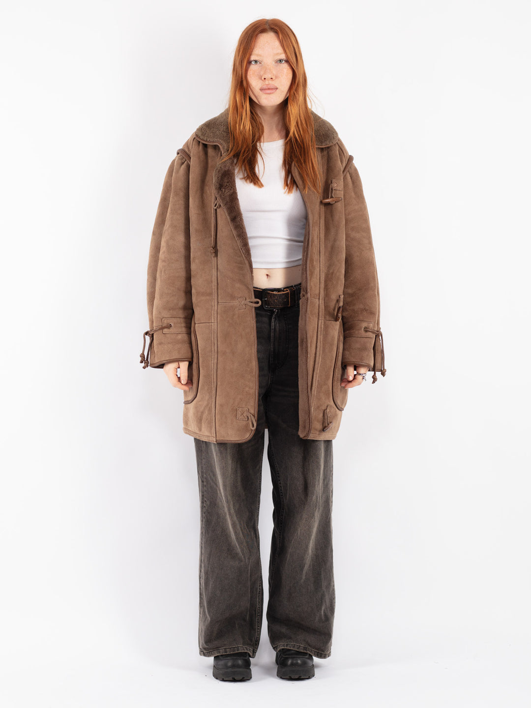 Vintage 90's Women Sheepskin Coat in Brown