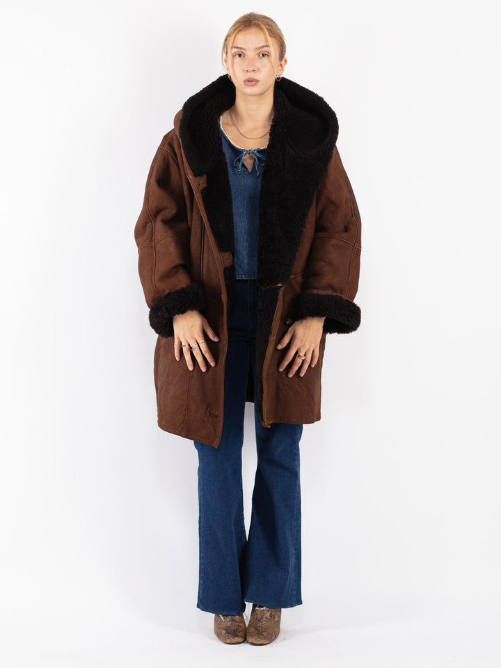 Vintage 80's Women Sheepskin Coat in Brown