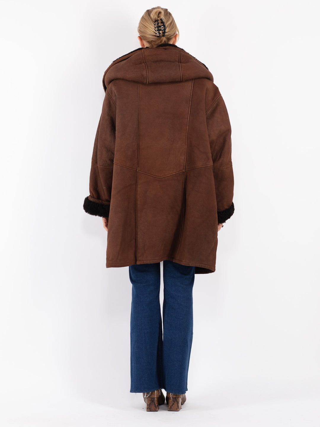 Vintage 80's Women Sheepskin Coat in Brown
