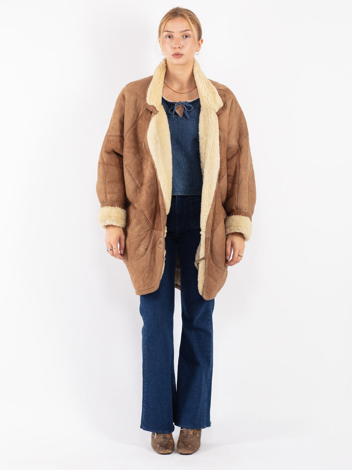 Vintage 80's Women Sheepskin Coat in Brown