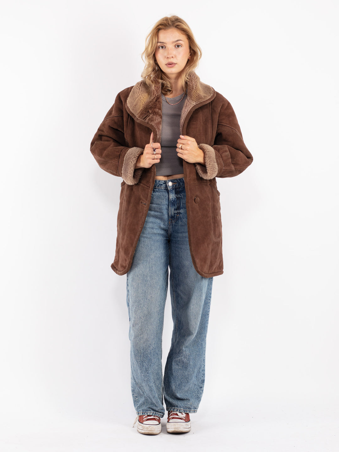 Vintage 80's Women Sheepskin Coat in Brown