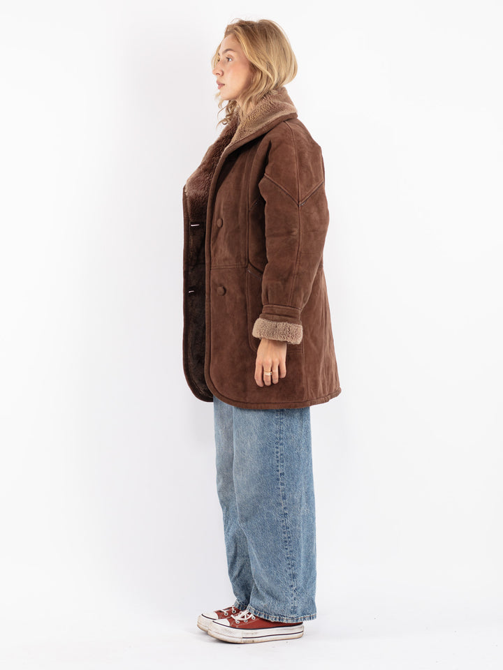 Vintage 80's Women Sheepskin Coat in Brown