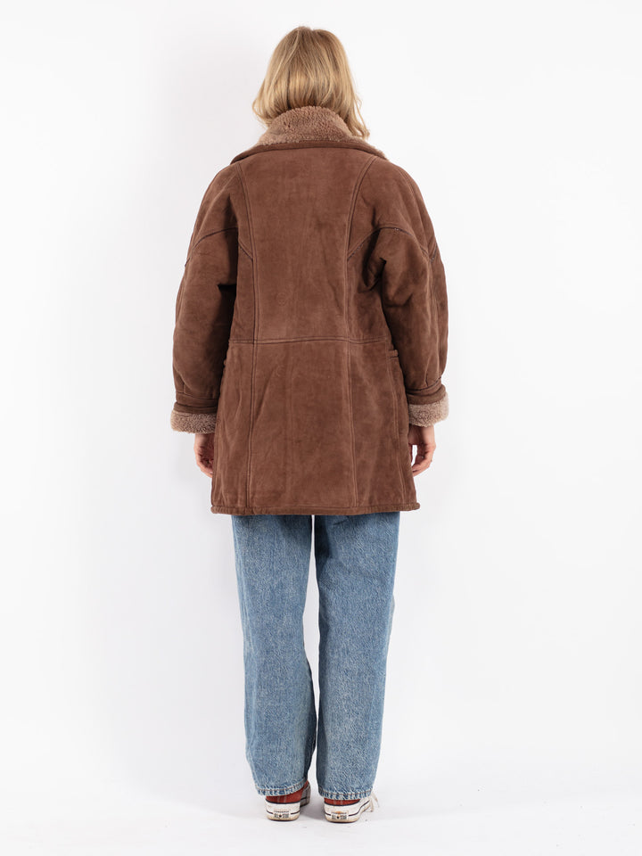 Vintage 80's Women Sheepskin Coat in Brown